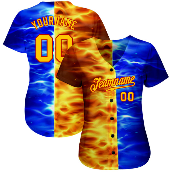 Custom Red Red-Gold 3D Pattern Design Flame Authentic Baseball Jersey