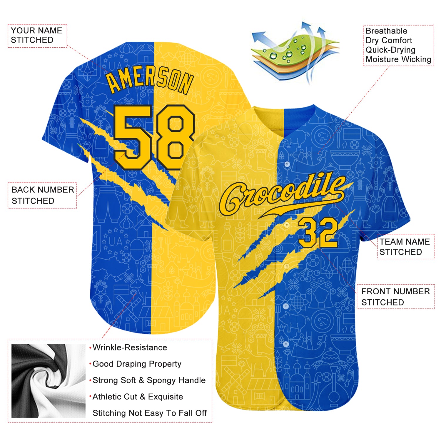 Custom Team Ukraine National Hockey Jersey Top Stitched Any Names Blue