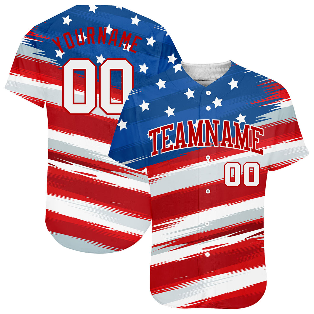 Custom White USA Flag Royal Red-Black 3D American Flag Fashion Authentic  Baseball Jersey