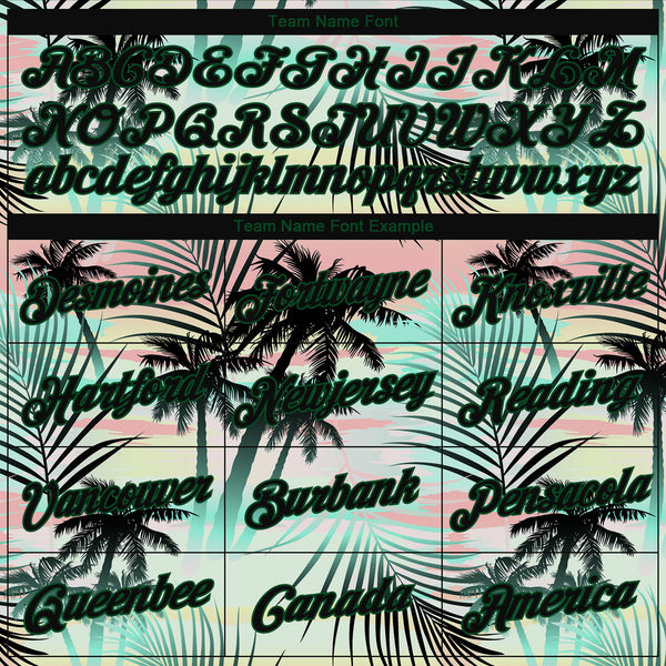 Cheap Custom Teal Black 3D Pattern Design Hawaii Palm Leaves