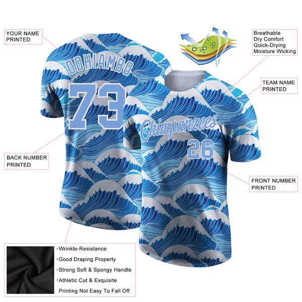 Cheap Custom Tie Dye White-Light Blue 3D Performance T-Shirt Free Shipping  – CustomJerseysPro