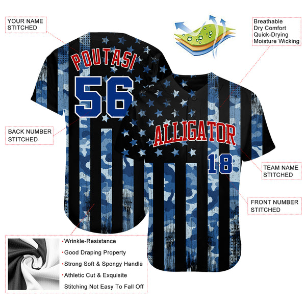 Custom Blue Camo America Baseball Jersey