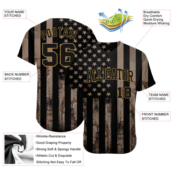 Custom Camo Baseball Jersey Black-Gold Authentic Salute To Service