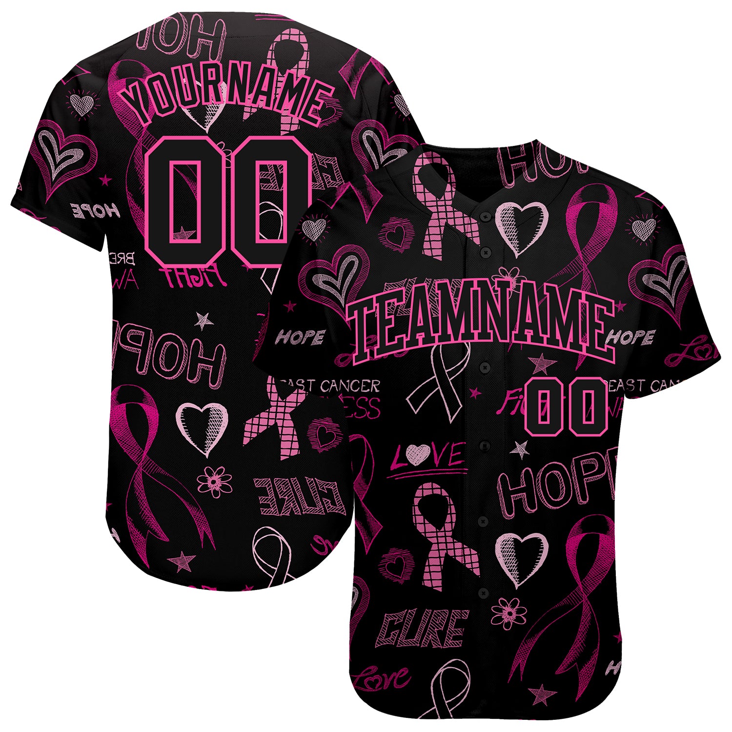 Custom Baseball Jersey 3D Pink Ribbon Breast Cancer Awareness Month Women Health Care Support Authentic Youth Size:M