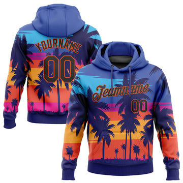 Custom Stitched Royal Black-Orange 3D Pattern Design Palm Trees Sports Pullover Sweatshirt Hoodie