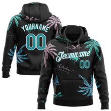 Загрузить изображение в средство просмотра галереи, Custom Stitched Black Aqua-White 3D Pattern Design Hawaii Palm Trees Sports Pullover Sweatshirt Hoodie
