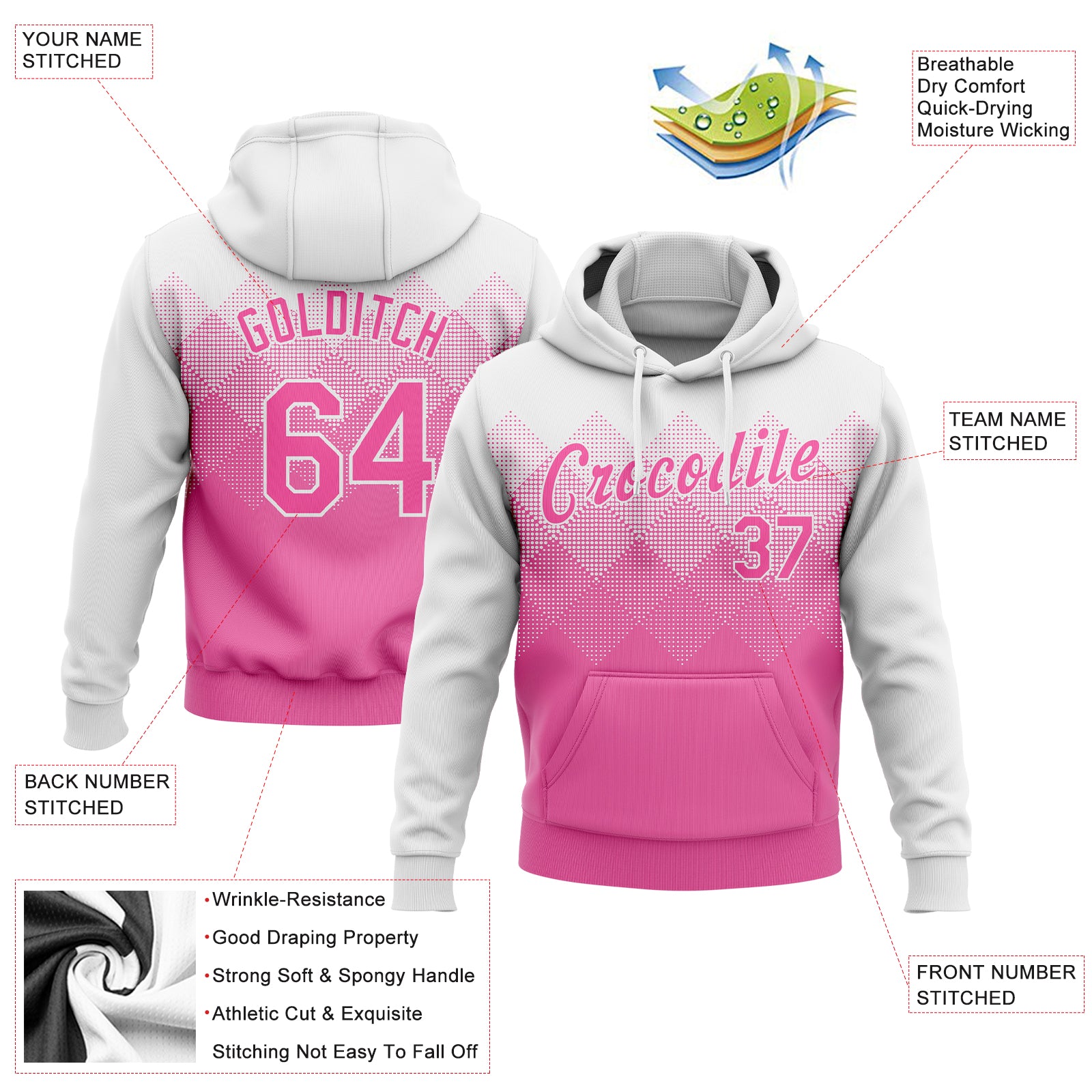 Custom HOODIE Sweatshirt Add Create Your Name Number Back 