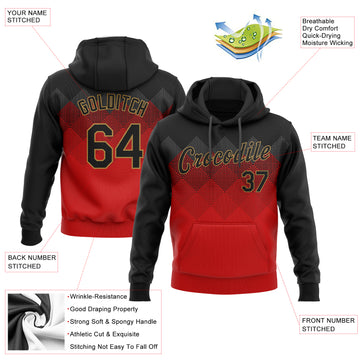 Custom Stitched Red Black-Old Gold 3D Pattern Design Sports Pullover Sweatshirt Hoodie