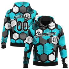 Загрузить изображение в средство просмотра галереи, Custom Stitched Aqua Black-White 3D Pattern Design Sports Pullover Sweatshirt Hoodie
