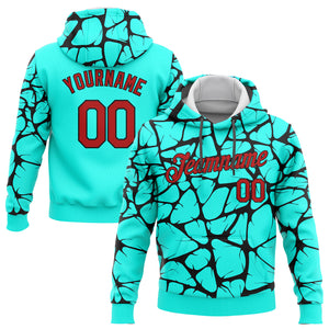 Custom Stitched Aqua Red-Black 3D Pattern Design Sports Pullover Sweatshirt Hoodie