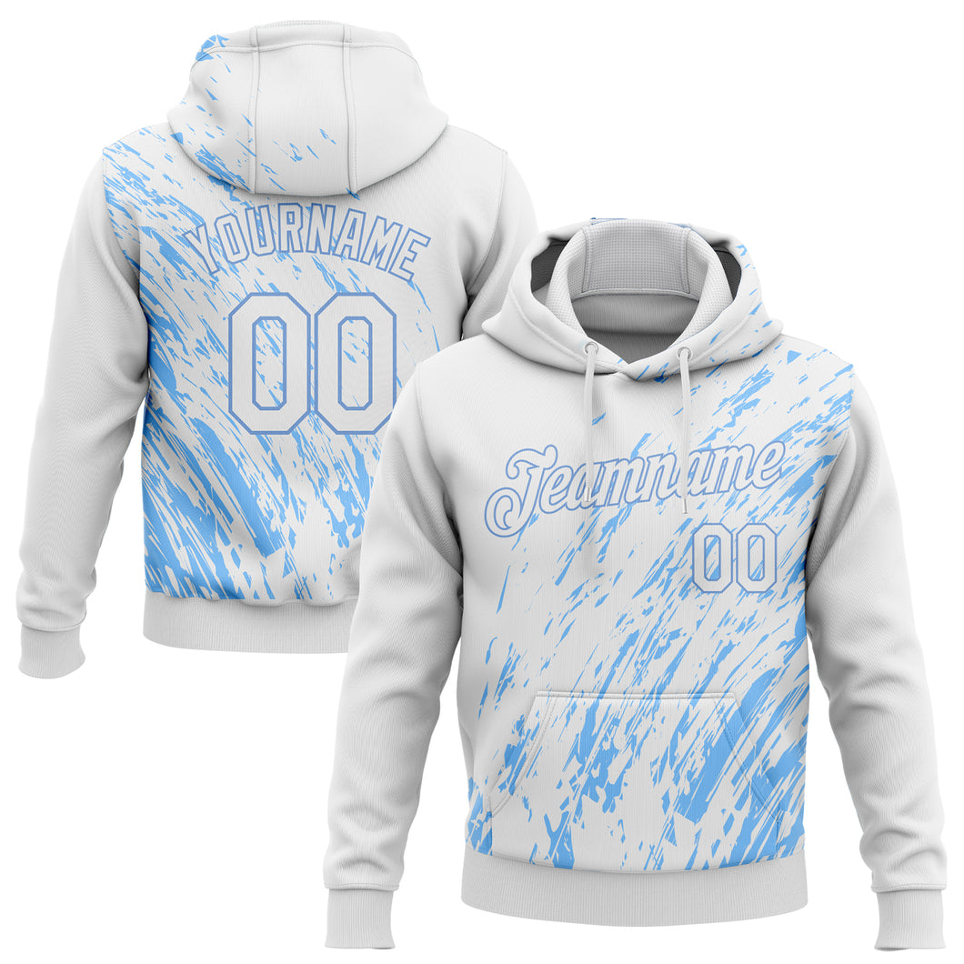 Custom Stitched White White-Light Blue 3D Pattern Design Sports Pullover Sweatshirt Hoodie