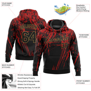 Custom Stitched Red Black-Old Gold 3D Pattern Design Sports Pullover Sweatshirt Hoodie