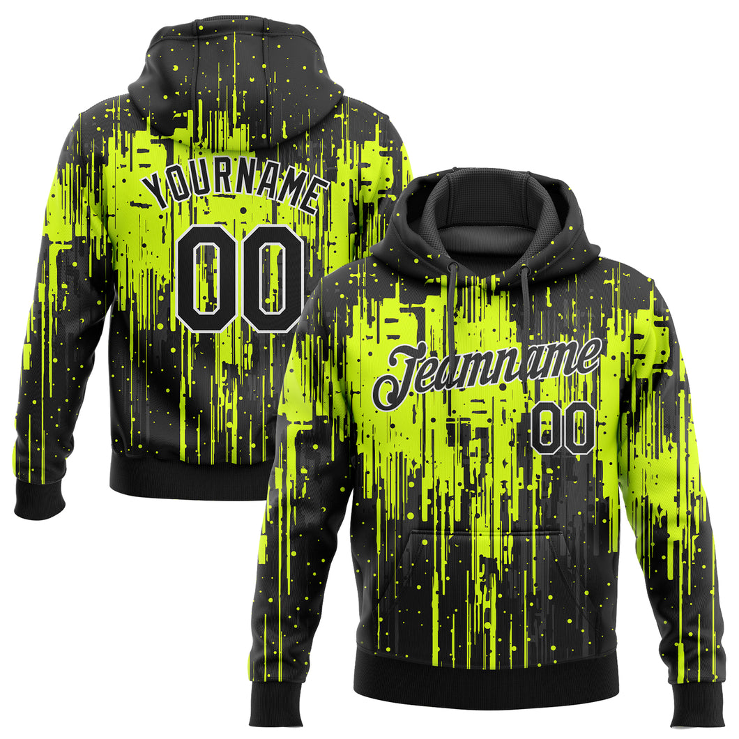 Custom Stitched Neon Green Black-White 3D Pattern Design Sports Pullover Sweatshirt Hoodie