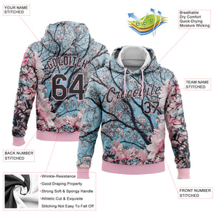 Custom Stitched Light Pink Black 3D Pattern Design Cherry Blossom Sports Pullover Sweatshirt Hoodie