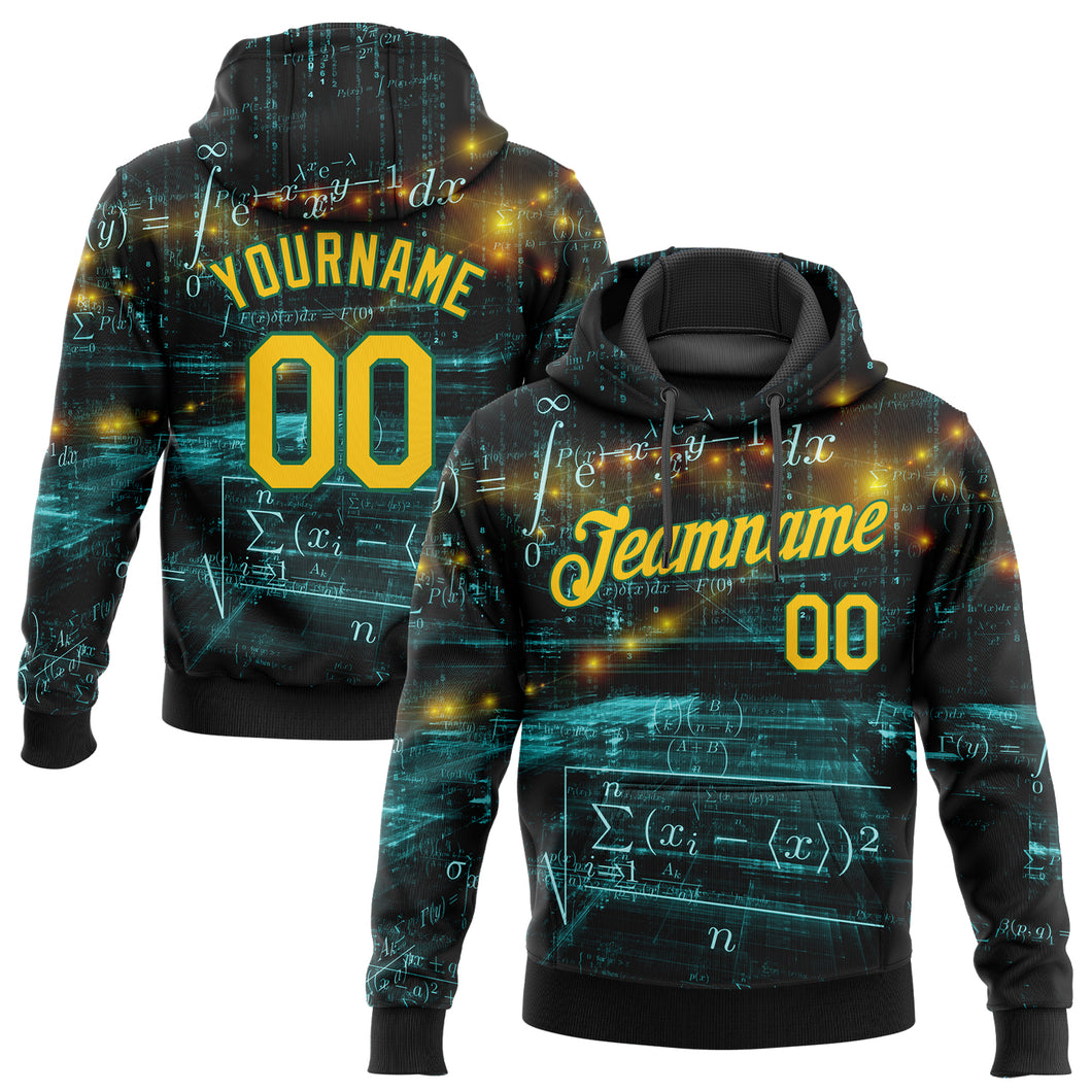 Custom Stitched Black Gold-Kelly Green 3D Pattern Design Math Sports Pullover Sweatshirt Hoodie