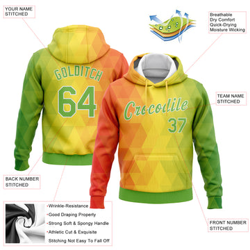 Custom Stitched Gold Neon Green Orange-White 3D Pattern Design Abstract Reggae Geometric Sports Pullover Sweatshirt Hoodie