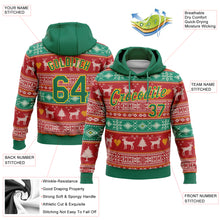 Загрузить изображение в средство просмотра галереи, Custom Stitched Red Kelly Green-Gold 3D Christmas Reindeers Sports Pullover Sweatshirt Hoodie
