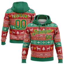 Загрузить изображение в средство просмотра галереи, Custom Stitched Red Kelly Green-Gold 3D Christmas Reindeers Sports Pullover Sweatshirt Hoodie
