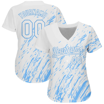 Custom White Light Blue 3D Pattern Design Authentic Baseball Jersey