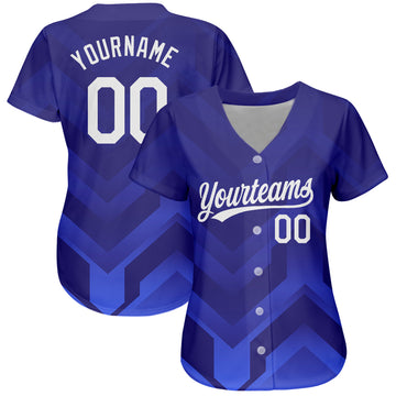 Custom Royal White-Navy 3D Pattern Design Authentic Baseball Jersey