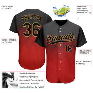 Custom Red Black-Old Gold 3D Pattern Design Authentic Baseball Jersey