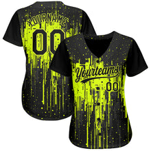 Charger l&#39;image dans la galerie, Custom Neon Green Black 3D Pattern Design Dripping Splatter Art Authentic Baseball Jersey
