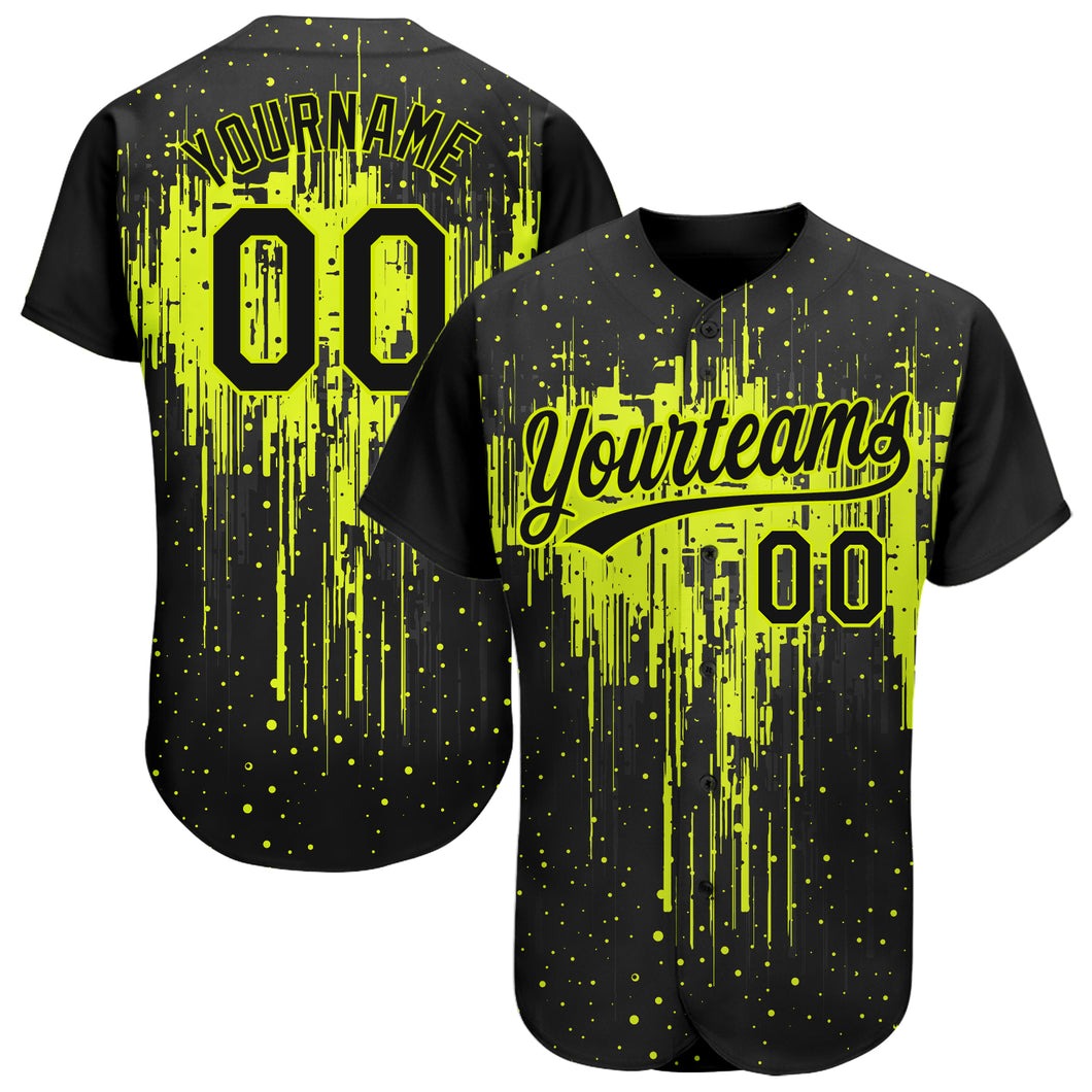 Custom Baseball Jersey Graffiti Pattern Kelly Green Yellow-Black 3D Scratch Authentic Men's Size:L