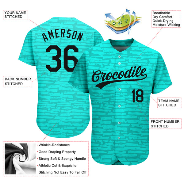 Cheap Custom Black Black Teal-Light Blue 3D Pattern Design Authentic Baseball  Jersey Free Shipping – CustomJerseysPro