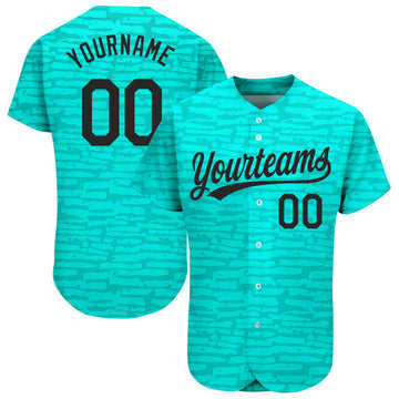 Custom Teal Black 3D Pattern Design Authentic Baseball Jersey