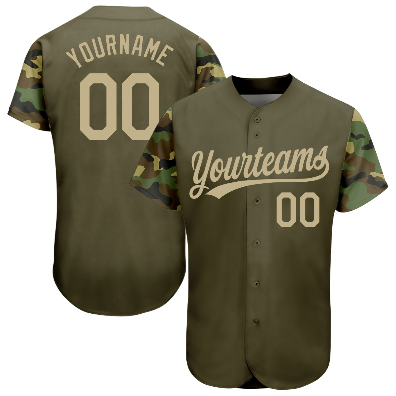 Custom Camo Green-Gold Authentic Salute To Service Baseball Jersey