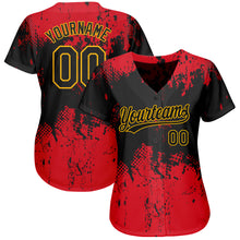 Загрузить изображение в средство просмотра галереи, Custom Red Black-Gold 3D Pattern Design Authentic Baseball Jersey
