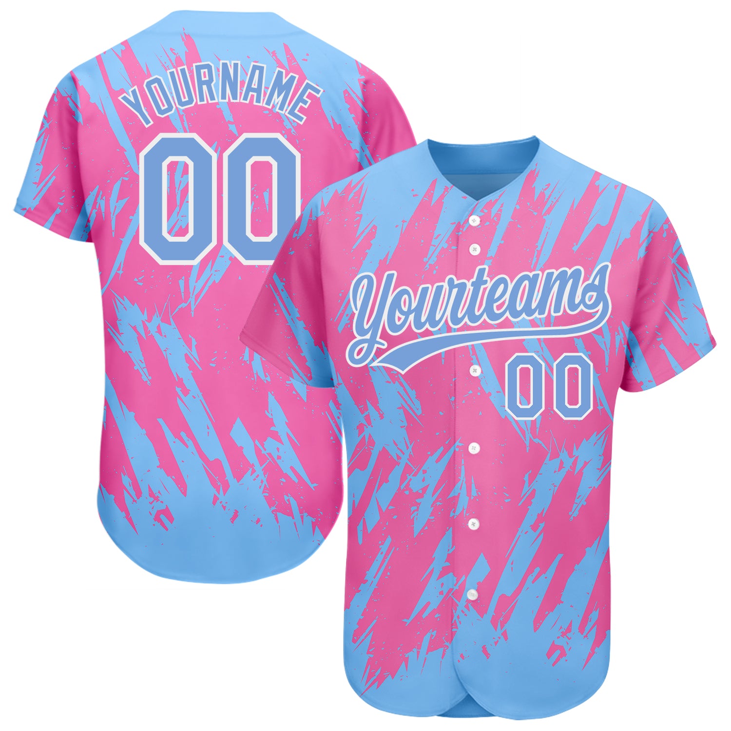 Custom Pink Light Blue-White 3D Pattern Design Authentic Baseball