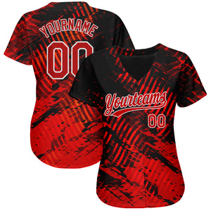 Custom Black Red-White 3D Pattern Design Authentic Baseball Jersey