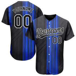 Custom Royal Black-White 3D Pattern Design Authentic Baseball Jersey