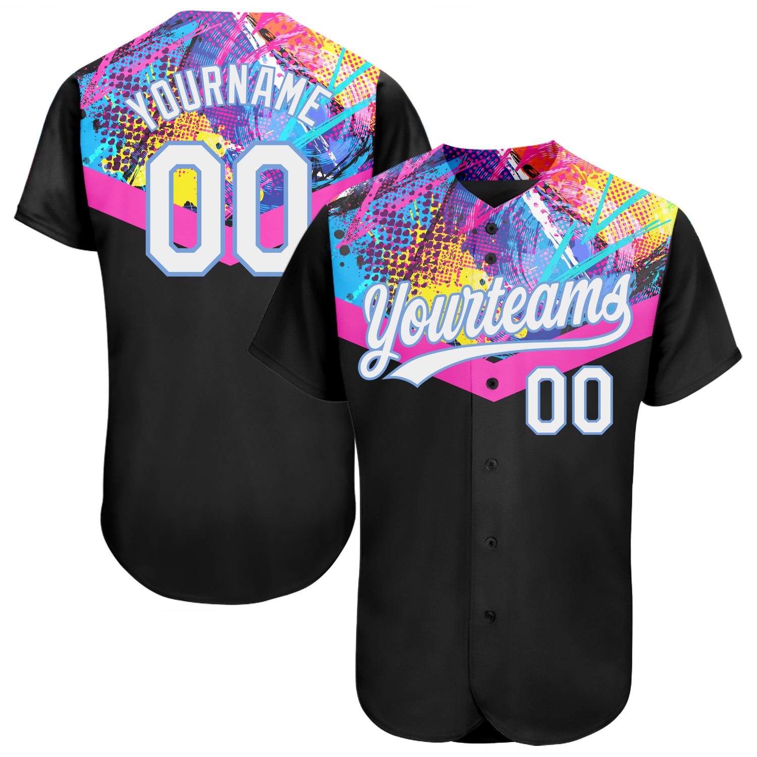 Custom Light Blue Royal-Black 3D Pattern Design Authentic Baseball Jersey Men's Size:S