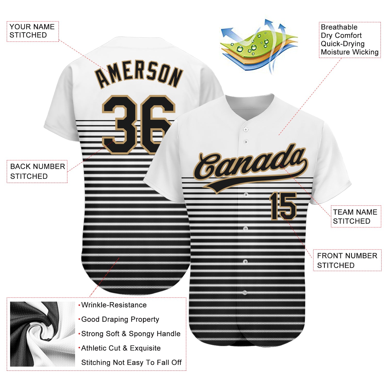 Custom White Black-Old Gold 3D Pattern Design Authentic Baseball