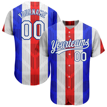 Custom White White Royal-Red 3D Pattern Design Authentic Baseball Jersey