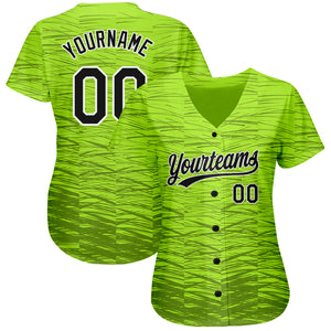 Custom Neon Green Black-White 3D Pattern Design Authentic Baseball Jersey