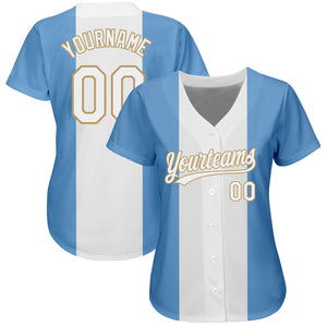 Custom Light Blue White-Old Gold 3D Argentinian Flag Authentic Baseball Jersey