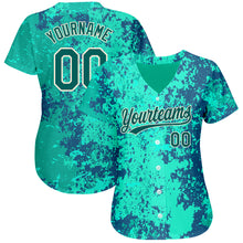 Загрузить изображение в средство просмотра галереи, Custom Teal Midnight Green-Cream 3D Pattern Design Authentic Baseball Jersey
