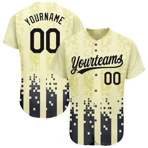 Custom Cream Black 3D Pattern Design Authentic Baseball Jersey