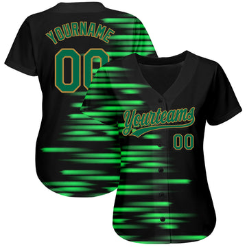 Custom Black Kelly Green-Old Gold 3D Pattern Design Authentic Baseball Jersey