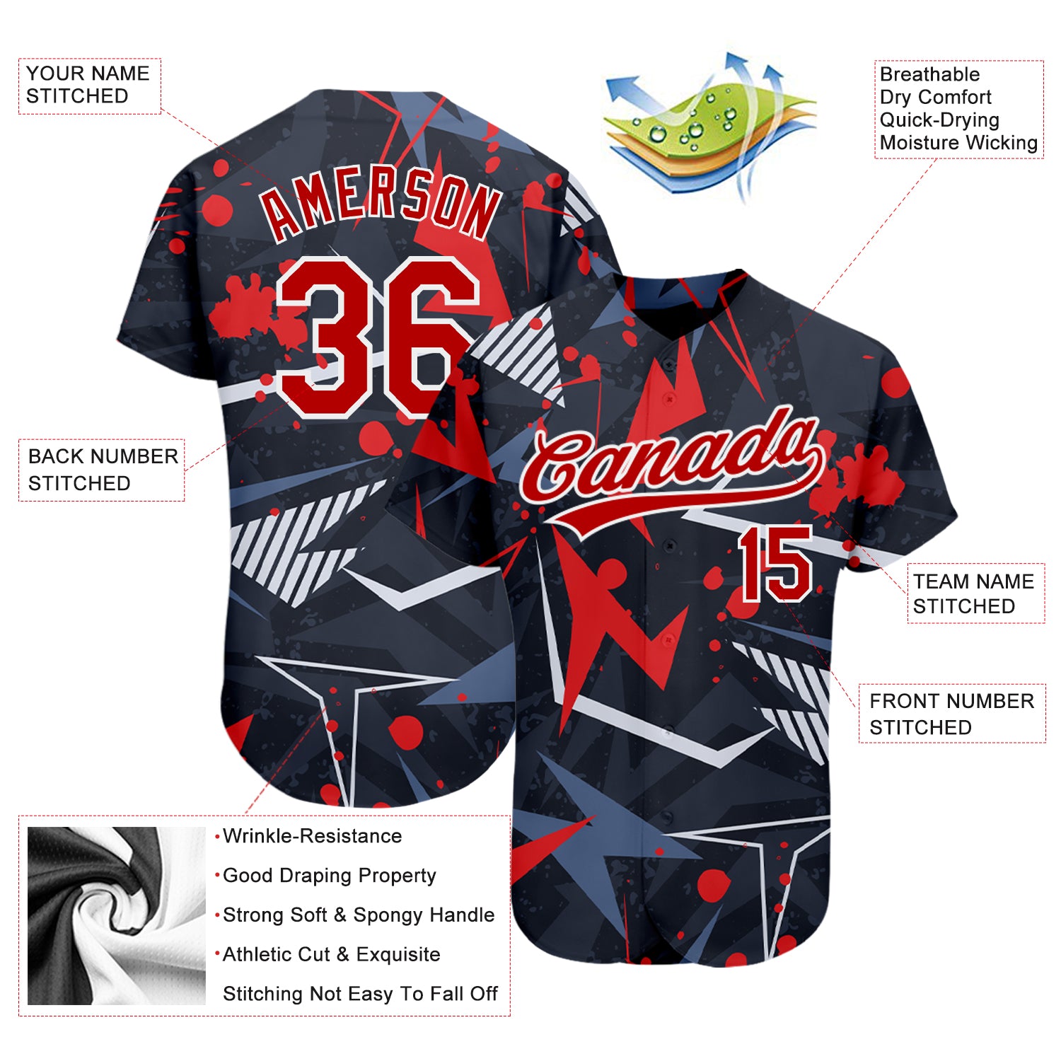 Sublimated Black Red and White Full Button Custom Baseball Jerseys