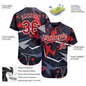 Custom Black Red-White 3D Pattern Design Authentic Baseball Jersey