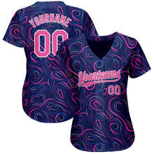 Charger l&#39;image dans la galerie, Custom Navy Pink-White 3D Pattern Design Authentic Baseball Jersey
