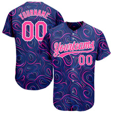 Charger l&#39;image dans la galerie, Custom Navy Pink-White 3D Pattern Design Authentic Baseball Jersey
