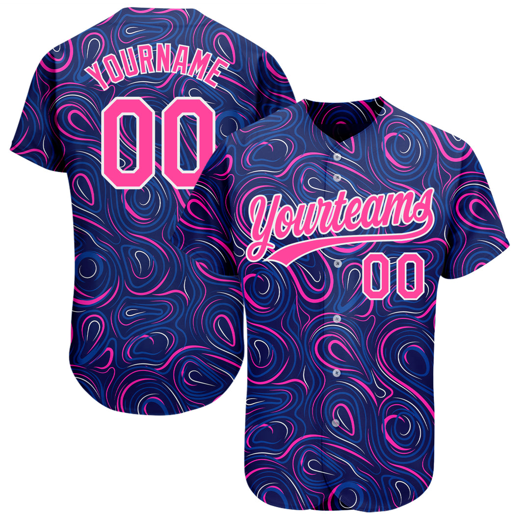 Custom Navy Pink-White 3D Pattern Design Authentic Baseball Jersey