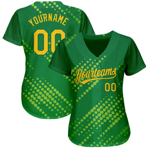 Custom Neon Green Gold-Kelly Green 3D Pattern Design Authentic Baseball Jersey