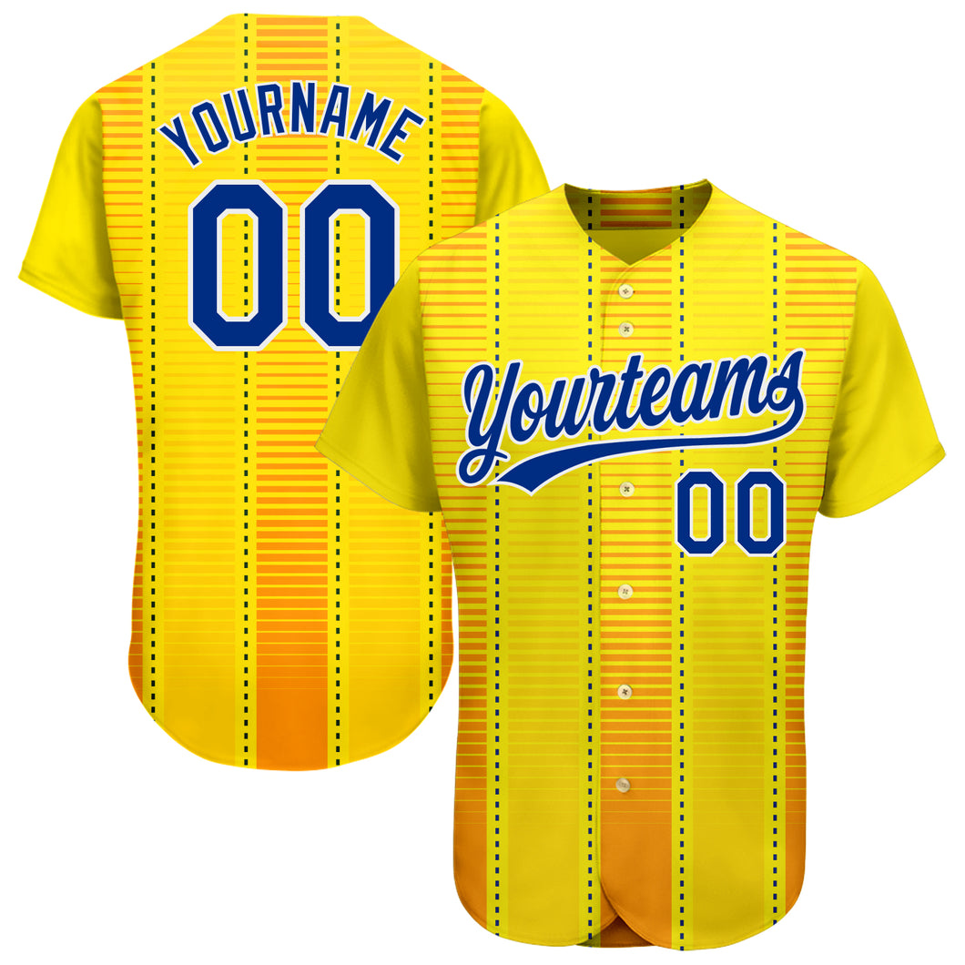 Custom Gold Royal-Orange 3D Pattern Design Authentic Baseball Jersey