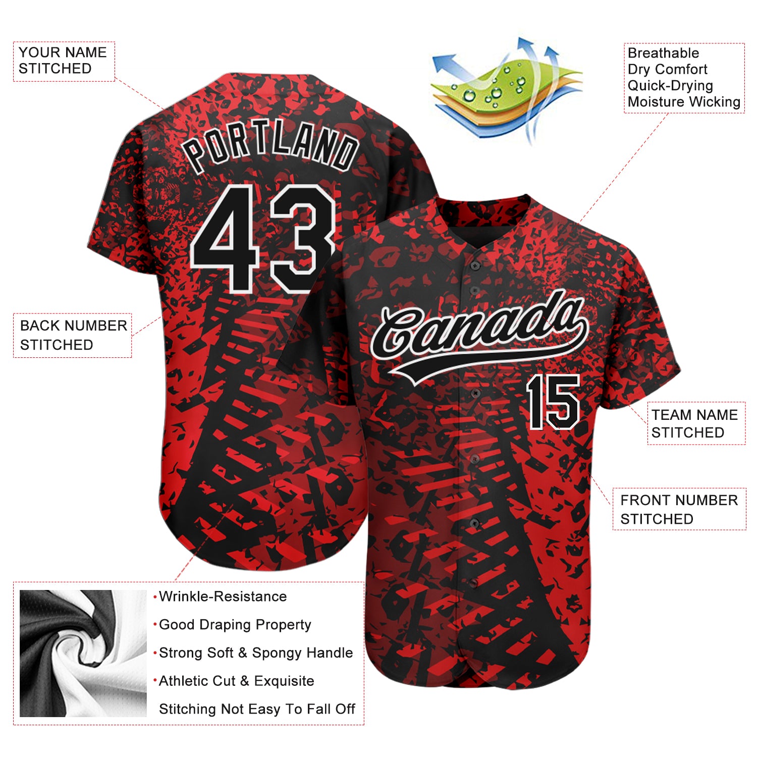 High Quality Breathable Baseball Tops Sublimated Red And White Softball  Jerseys